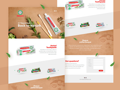 KP Namboodiri's Back to Nature Landing page design adobe illustrator adobe photoshop herbal products herbs landing page design toothpaste