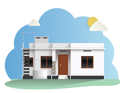 my house | Direct front view Illustration 2d illustration adobe illustrator adobe photoshop elevation house illustration indian house kerala house my home render small house