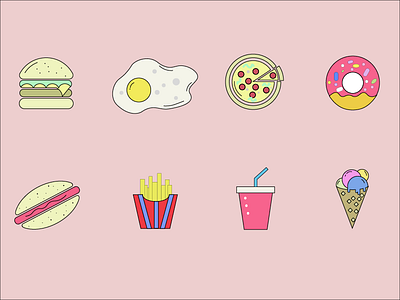 Food icon set burger donut drink egg flat food fries hotdog ice cream icon icon set pizza