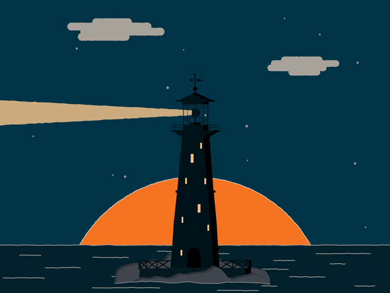 Lighthouse 2d 3d after effects animation c4d graphic design lighthouse motion ocean silhouette sunset