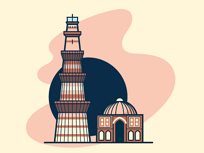 Delhi's Qutb Minar illustration landmarks