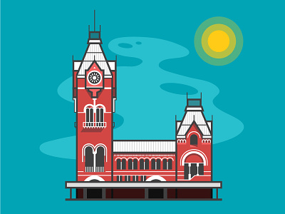 Chennai Central Railway Station illustration landmarks