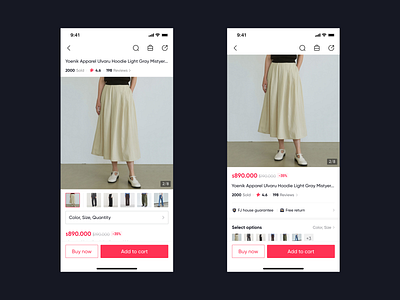 2 concept drafts of PDP，Which one do you prefer? product ui ux