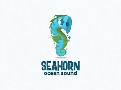 seahorn logo combination animation app branding design flat horn icon illustration illustrator logo sea seahorse ui vector