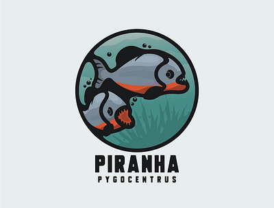 piranha animation branding design fish flat illustration logo piranha typography ui ux vector