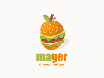 Mango and burger logo combination animation branding burger design flat fruits illustration logo mango typography ui ux vector