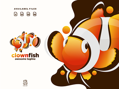 Clownfish animals animation branding cartoon design fish flat illustration logo sea typography vector