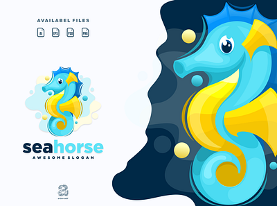 Seahorse animation branding design flat horse illustration logo sea typography ui ux vector