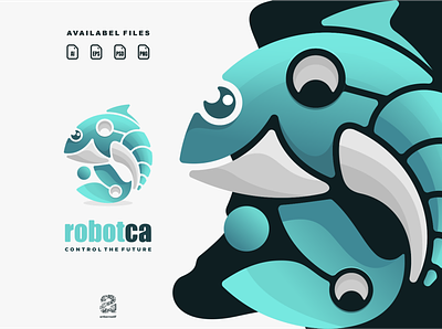 Robofish animation branding design fish flat illustration logo robot typography ui ux vector