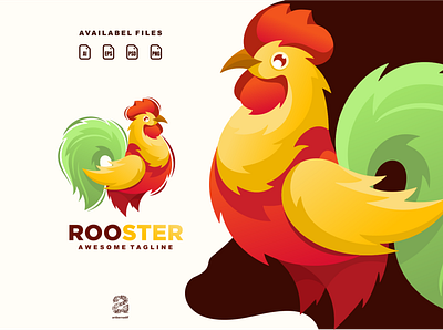 Red rooster animation branding cartoon design flat illustration logo rooster typography ui ux vector