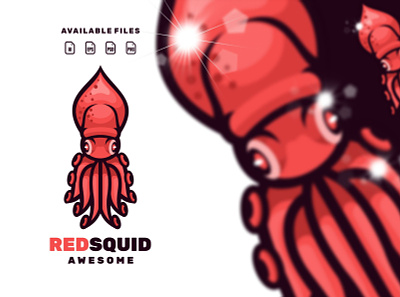 red squid animation branding cartoon design flat game illustration logo squid vector