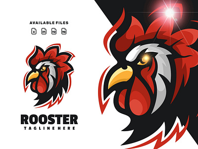 rooster head animation branding design esportlogo flat game illustration logo rooster vector