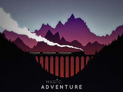 Magic Adventure adventure design forest illustration magic mountain nature night train twilight vector