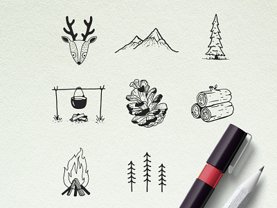 Hand Drawn Nature Illustrations adventure animal camping forest hand drawn illustration mountain nature tree