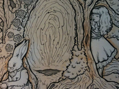 "Alice in Wonderland" WIP alice alice in wonderland book cover illustration inks painting pen rabbit white