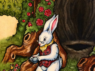 "Alice in Wonderland" WIP alice in wonderland book cover illustration ink painting pen poster rabbit white