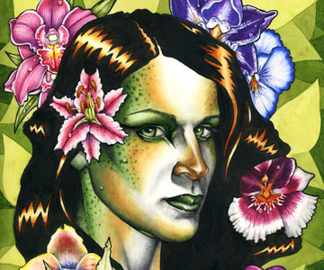 Druid druid flower illustration ink pen poster traditional watercolor