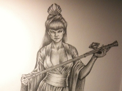 Dragon's Den dragon drawing geisha graphite opium orient pencil poster