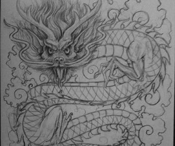 Dragon's Den WIP art asian dragon drawing graphite illustration poster