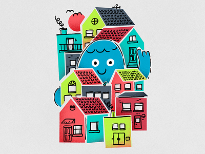 Hi Good Neighbour! color friendly graphic art graphic artist happy houses neighborhood