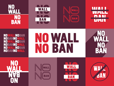 NO WALL NO BAN aclu buttons graphic design immigrant rights immigration no ban no wall red travel typography