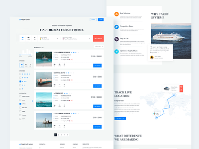 Carrier Search Page card design carrier filter freight website landing page landingpage search bar search page search results shipping shipping container shipping landing page sorting website
