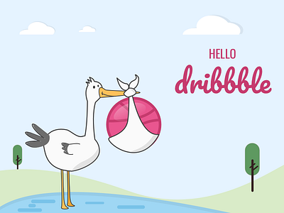 Hello Dribbble! basketball bird child crane debut illustration nature