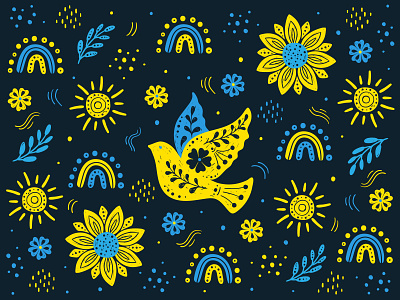 Ukrainian Folk Elements Illustration art creative dark design dove elements folk grapgic design graphic hand drawing illustration illustrator national patriotic set sunflower ukraine ukrainian