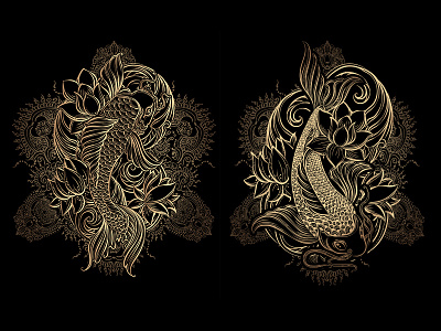 Koi Carp Tatoo art asian carp chinese drawing illustration japan koi lotus symbol tattoo vector