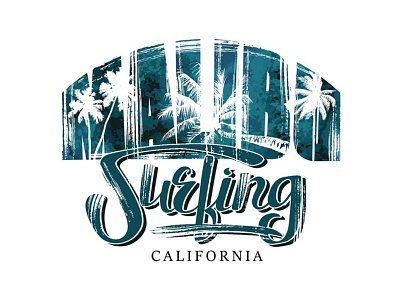 Surfing in California badge california graphic palm print stamp summer surfer typography vector