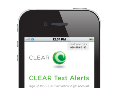 CLEAR SMS Sign Up Landing Page on a Mobile Device