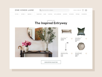 One Kings Lane 'Product Peek' clean digital ecommerce home decor minimal ui