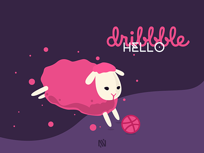 Hello Dribbble debut draw first shot game hello invite love play vector