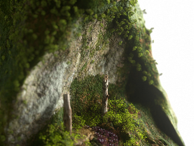 Rock c4d octane flowers forest green micro render 3d rock tree