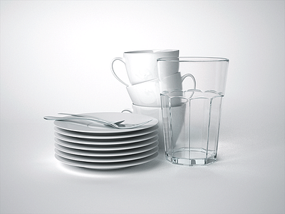 Coffee Dishes 3d cinema4d dishes maxwell studio