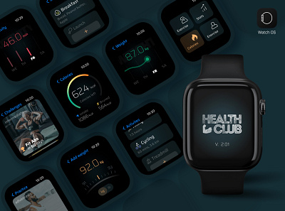 Fitness App for Apple Watch app apple apple watch athlete calorie meter charts dark dark ui fit fitness gym health loose weight sports app tracker ui watch watch face watch os workout