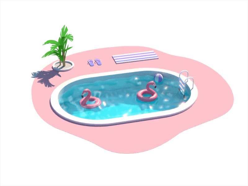 Swimming Pool Summer 3d c4d character cinema 4d clean flamingo gif illustration minimal plants pool summer