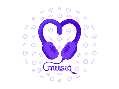 I 💜 MUSIC headphones heart icon illustration logo love music valentines day