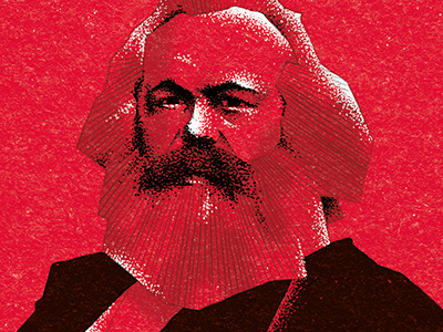 Karl Marx Portrait (MF no. 11/2018) black character design dots editorial grzegorz grzegorzsamson handmade illo illustration ink noise pencil portrait poster red samson sketch vintage