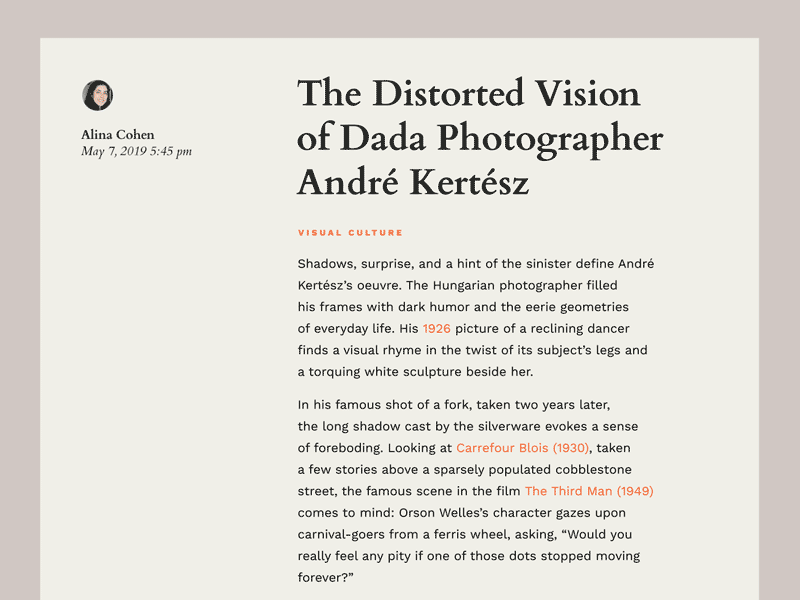 Andre Kertesz article art article homepage landing typography ui web webdesign webpage