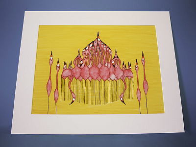 Taj Flamingos Mahal flamingo illustration ink pen pencil watercolor