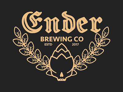 Ender Brewery Branding alcohol beer branding brewery dark ender hops iconography laurels leaves logo skull
