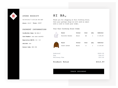 Email Receipt - Daily UI Day #017 017 challenge accepted daily ui dailyuichallenge design e commerce kensei product page receipt shop ui visual design