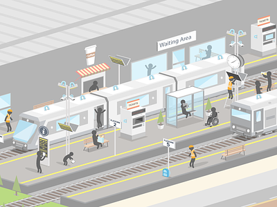 StaaS - Stations as a Service cisco dan kindley dimetric illustration internet of things isometric illustration mobile data mobile technology smart cities storytelling train network transportation visual language