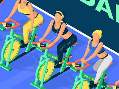 Gym - Spin Class bike cardio cycles cycling fitness fitness center gym health illustration isometric spin women