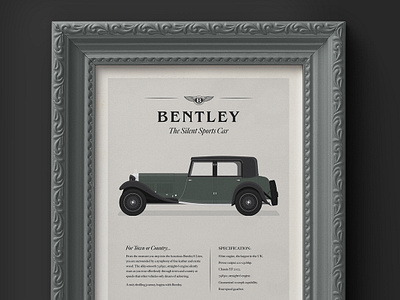 1930's Bentley 8 Litre - Advertisement 1930s advertisement advertisements bentley book car classic car dan kindley frame mock up green old car peaky blinders smart sports car