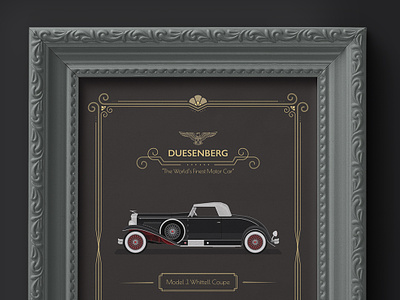1931 Duesenberg - Whittell Coupe Advertisement 1930s american art deco car classic cars frame mock up graphic design great gatsby illustration luxury brand usa vintage car