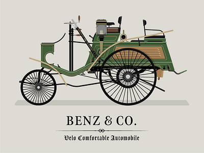 1897 Benz Velo Comfortable Automobile benz car car design classic car germany history illustrated illustration illustrator luxury mercedes benz old car transport vehicle design