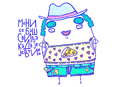 Meni se svidja // I like it artwork cyrillic girl handwritten hat human illustration jachim992 pizza quirky typography