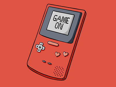 Game On gameboy gameboy color hand lettering hearts illustration procreate procreate app red typography